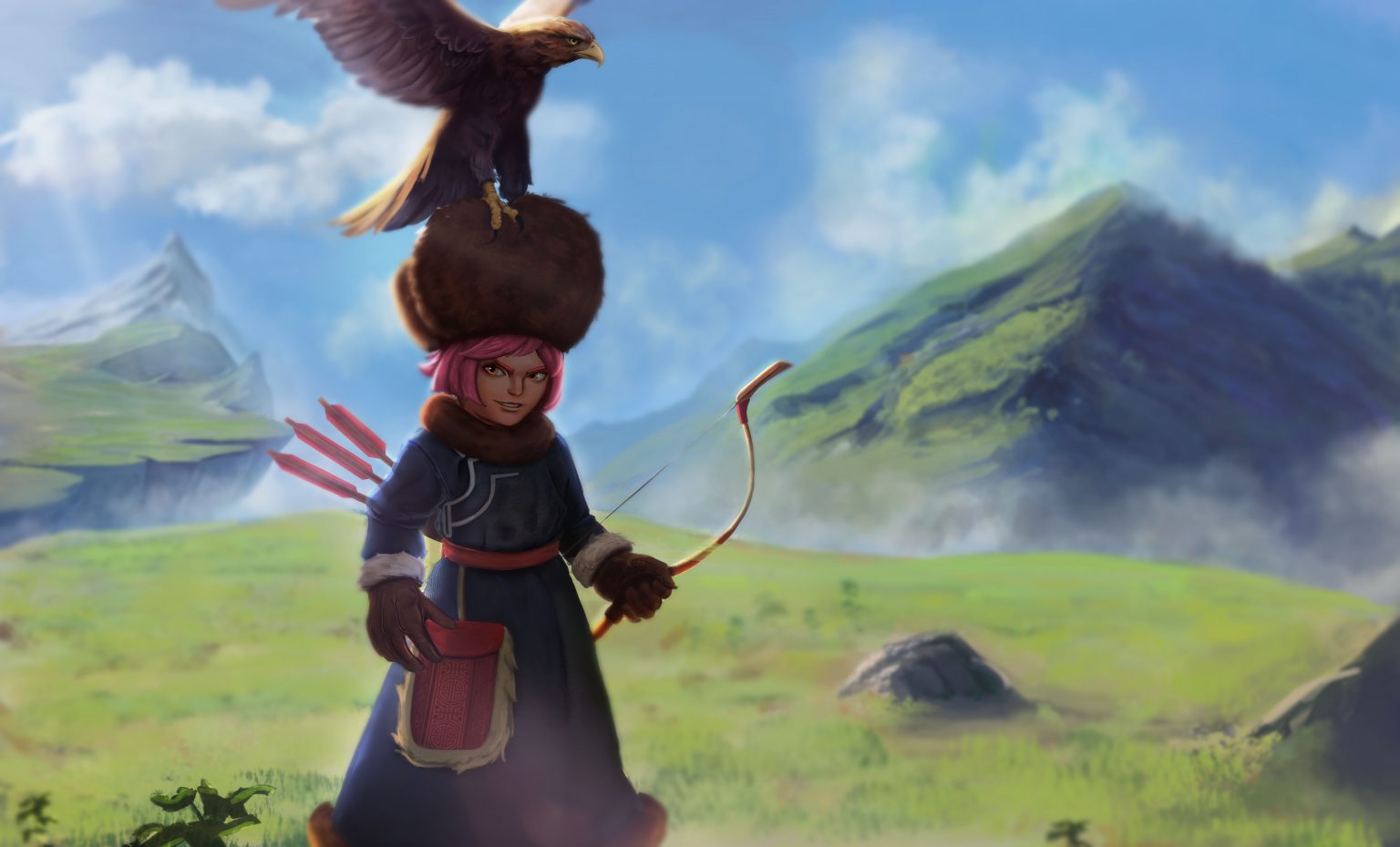 Illustration chasseuse d'aigle enfant