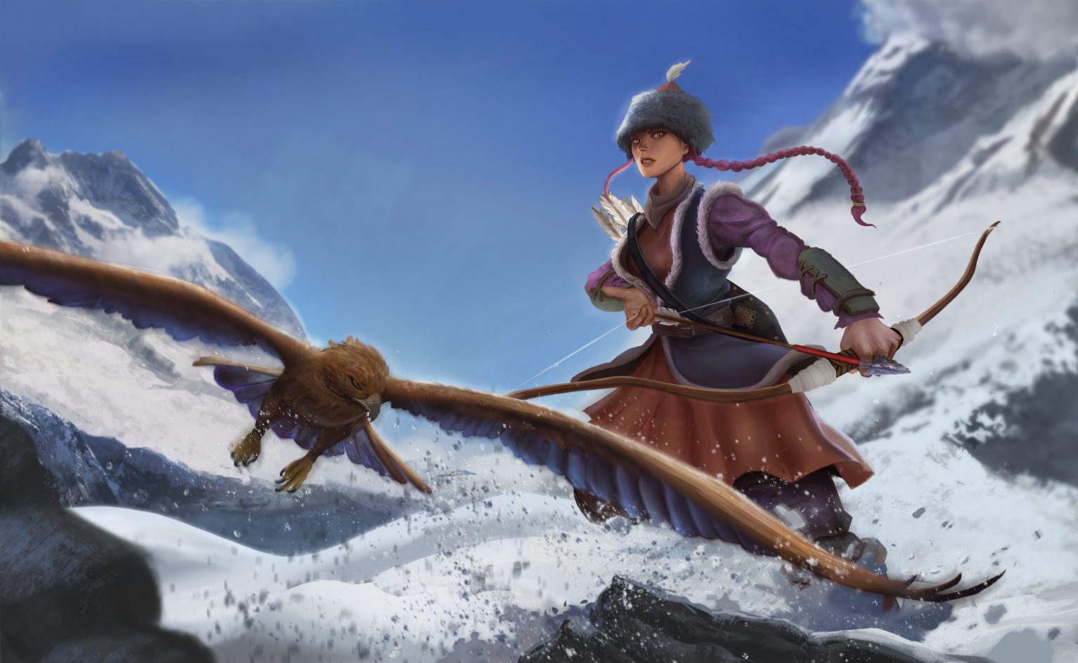 Illustration chasseuse d'aigle adulte