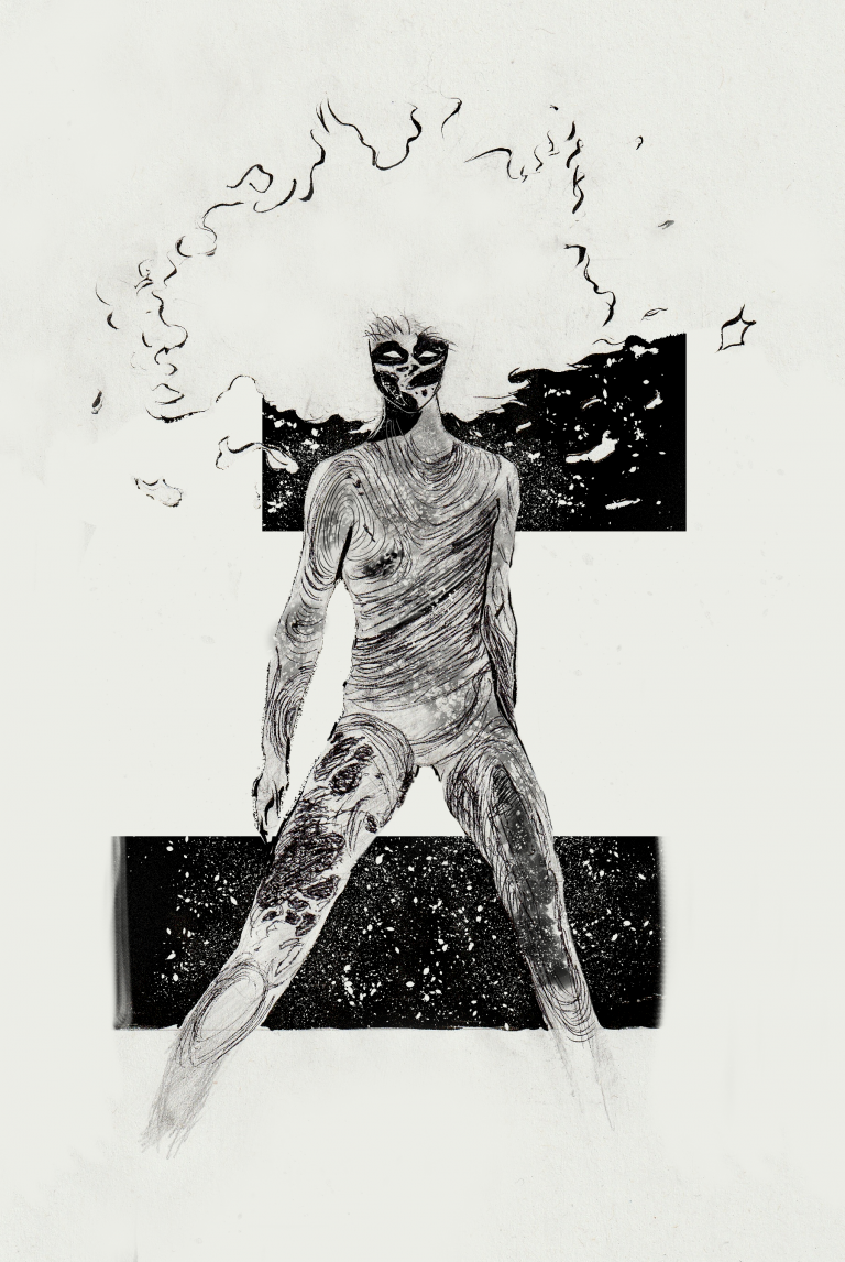Dessin de l'Inktober avec "Brûlé" pour thème